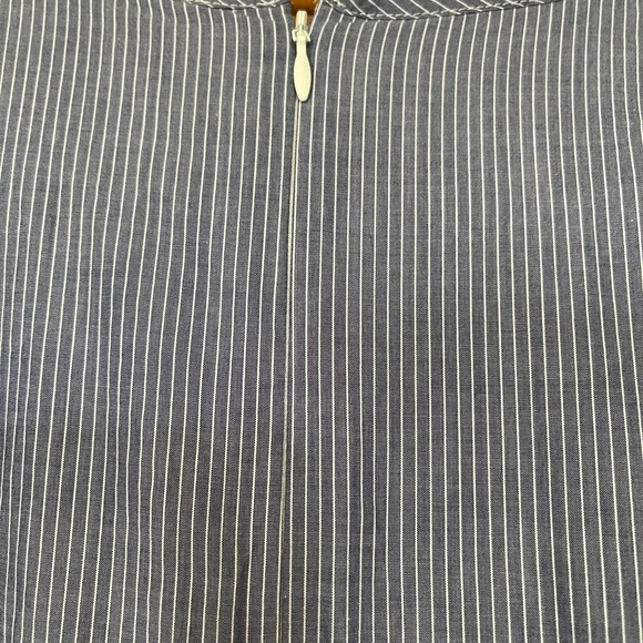 Express Blue/White Pinstripe Ruffle Shift Dress M - Picture 6 of 8